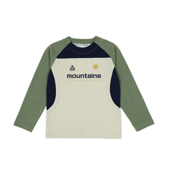 Outdoor Children's Mountain Series Multi-Color Patchwork Stretch Sports Thermal Long Sleeve T-Shirt