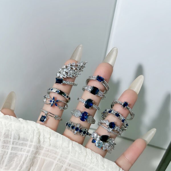 Blue Zircon Open Rings - Minimalist Adjustable Statement Ring Collection