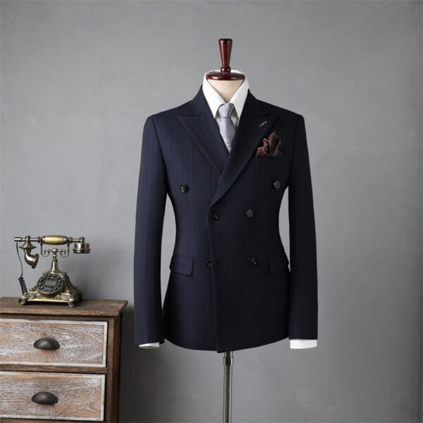 Double Breasted Striped Suit Men's Business Slim Formal Wear Bridegroom Wedding Dress