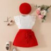 Baby Girls 3-Piece Summer Outfit - Ribbed Sleeveless Top, Bow Skirt & Shorts