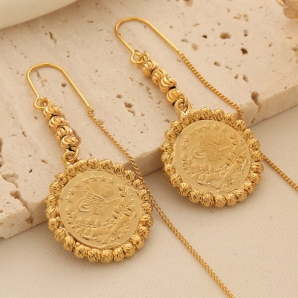 Cross-Border Popular Coin Earrings, 18K Gold-Plated Textured Watermelon Bead Ear Wires 2 Cross-Border Popular Coin Earrings, 18K Gold-Plated Textured Watermelon Bead Ear Wires