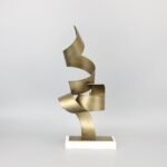 Metal & Marble Ribbon Sculpture - Modern Chinese Style Desk Ornament