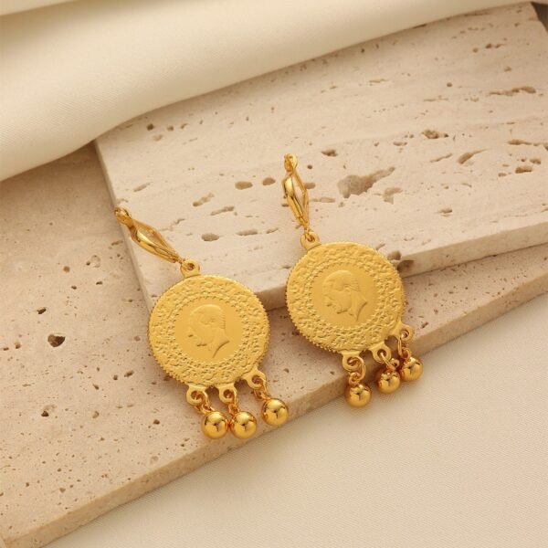 Turkish Vintage Gold Coin Tassel Earrings, Ethnic Style, Exaggerated Gold Coin Drop Earrings 6 Turkish Vintage Gold Coin Tassel Earrings, Ethnic Style, Exaggerated Gold Coin Drop Earrings