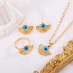 Cross-Border Devil's Eye Fan-Shaped Metal Pendant Collarbone Chain Necklace Set