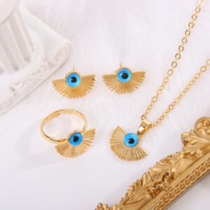 Cross-Border Devil’s Eye Fan-Shaped Metal Pendant Collarbone Chain Necklace Set