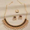 Bohemian Curved Neck Chain Pearl Tassel Black Diamond Necklace Earring Set