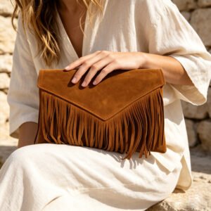 Tassel Envelope Clutch Bag – Suede Style Small Square Bag