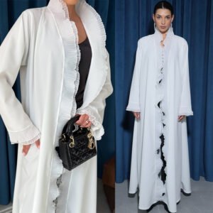 LN271 manteau cardigan ouvert sur le devant à volants plissés blanc pur