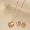 Cross-Border French Light Luxury Simple Jewelry Love Pendant Necklace + Peach Heart Zircon Earring Set