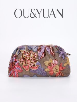 Ink-Style Embroidered Mesh Sequin Clutch — Light Luxury Evening Cloud Bag