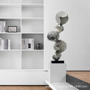 Stainless Steel Floor Sculpture - Geometric Art Piece for Lobbies & Showrooms