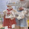 Girls Flying Sleeve Bow Two-Piece Set - Short Sleeve Top and Shorts