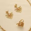 Rhombus-Shaped Red Turquoise Pendant Necklace Gold-Plated Three-Piece Set, Middle Eastern Bride Jewelry
