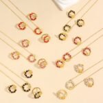 European and American Cross-Border Cut-Out Polygon Zircon Pendant Necklace & Earrings Set