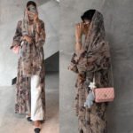 LN231 Retro Floral Print Long Cardigan with Headscarf
