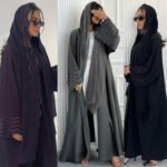 LN084 Wave-Pattern Embroidered Cardigan with Bat Sleeves and Headscarf Two-Piece Set
