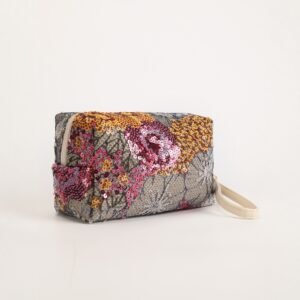 Sequin Embroidered Flower Cosmetic Bag – Small Square Storage Bag