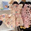 Girls Floral Cartoon Print Cotton-Silk Summer Dress - Skin-Friendly, Cool Feel