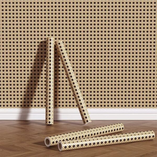 Self-Adhesive Bamboo Weave Wallpaper - French Style Rattan Effect Wall Roll