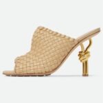 Women's Woven Knot Heeled Mules - Metallic Heel Slide Sandals