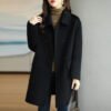 Artistic Wool Blend Coat - Korean Style Slim Fit Mid-Length Retro Overcoat