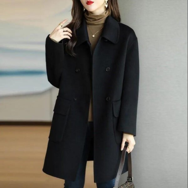 Artistic Wool Blend Coat - Korean Style Slim Fit Mid-Length Retro Overcoat
