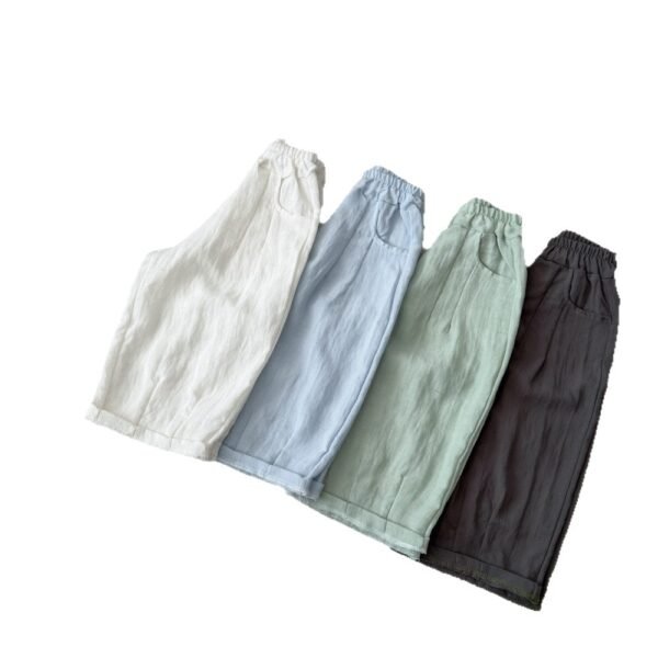 Children's Solid Color Linen Cool Pants, Casual Breathable Pants