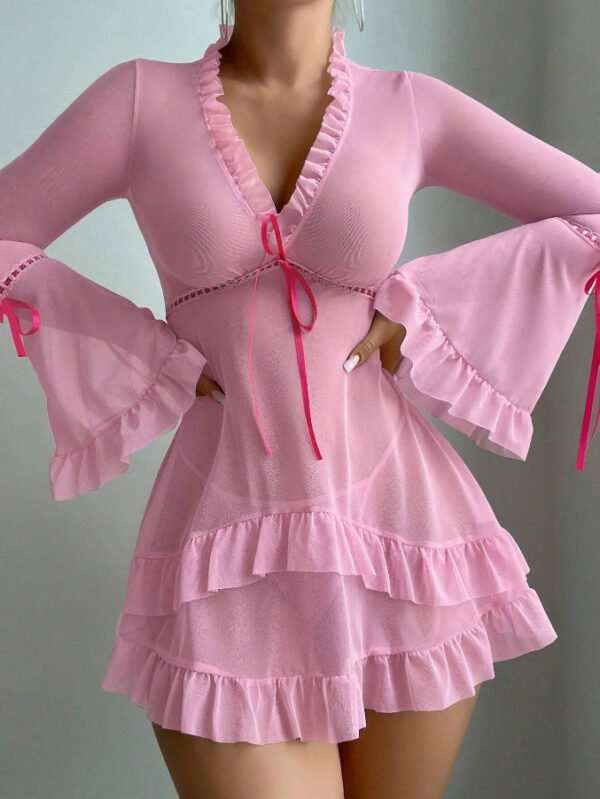 Cross-Border Foreign Trade European and American New Sexy Lingerie Sexy Women's Lace Mesh Polka Dot Skirt Pajamas Sexy Suit