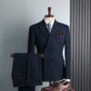 Premium Blue (Suit Pants) Blue Double-Breasted Suit Men's Formal British Fashion Wedding Groomsman Suit Business Casual Suit Men's Clothing