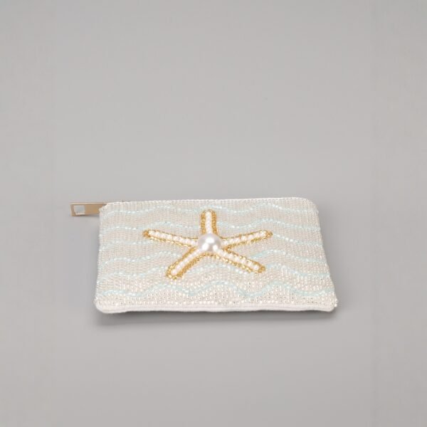 Pearl Starfish Seed Bead Embroidered Coin Purse - Small Square Beaded Bag