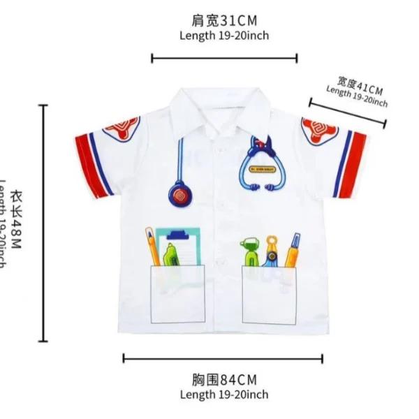 Kids Short-Sleeve Role-Play Costume Shirt - Doctor, Police, Firefighter, Chef, Pilot & More (12 Styles)
