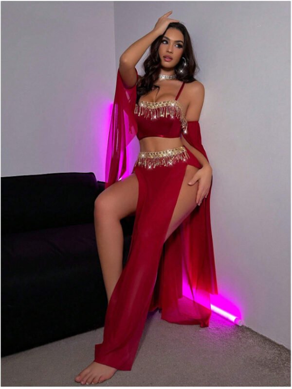 Cross-Border Foreign Trade European and American New Sexy Lingerie Sexy Women's Rhinestone Tassel Chain Dance Outfit Sexy Set