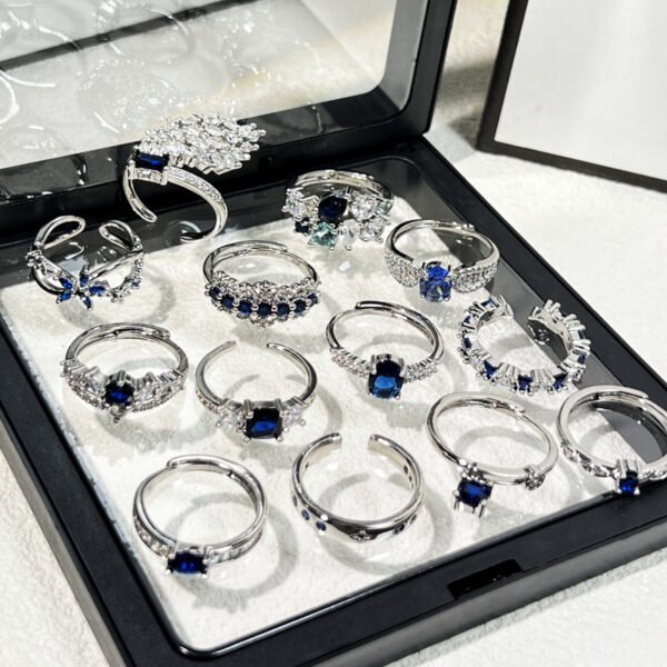 Blue Zircon Open Rings - Minimalist Adjustable Statement Ring Collection