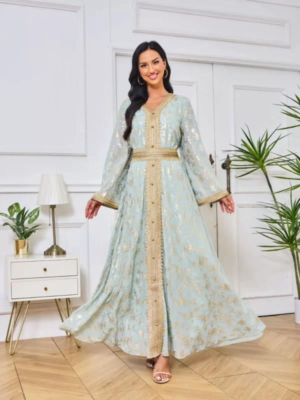 MT084 Cross-Border Trade Hot-Selling In-Stock Women Dress with Floral Embossing and Gold Stamping, Fashionable Long Gown Abaya - photo 4 MT084 Cross-Border Trade Hot-Selling In-Stock Women Dress with Floral Embossing and Gold Stamping, Fashionable Long Gown Abaya