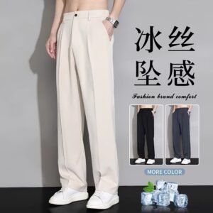 Men's Lightweight Straight Leg Suit Trousers - Breathable Summer Dress Pants