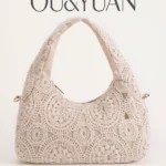 Women's Holiday-Style Floral Bag, Large Shoulder Bag, Underarm Bag, Handbag, Suitable for Outings, Vacations, Parties, Crochet
