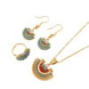 European and American Retro Fan-Shaped Turquoise Jewelry Three-Piece Set, Ethnic Style Peacock Western Necklace
