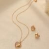 Cross-Border French Light Luxury Simple Jewelry Love Pendant Necklace + Peach Heart Zircon Earring Set