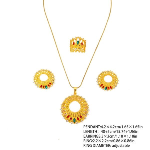 Middle Eastern Gold-Plated Necklace with Sun God Flower Wreath, Diamond-Encrusted Hollow Pendant Set 4 Middle Eastern Gold-Plated Necklace with Sun God Flower Wreath, Diamond-Encrusted Hollow Pendant Set