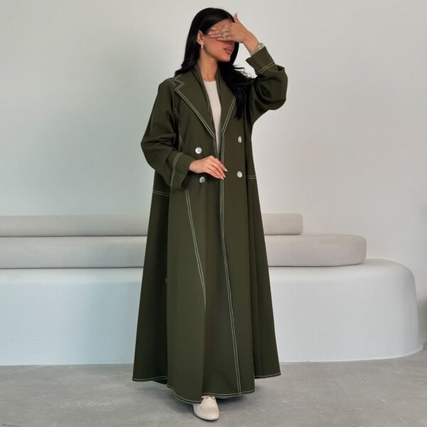 LN150 Olive Green Double-Breasted Long Trench Coat