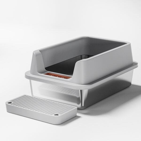 Cat Litter Box, Stainless Steel, Extra Large, Anti-Splash, Heightened, Open Semi-Enclosed