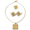 Turkish Style Gold Coin Jewelry Square Cut-Out Frame Pearl Necklace Set