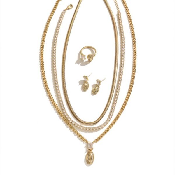 Cross-Border Brass Crystal Necklace Light Luxury Five-Piece Set Fashion Bridal Jewelry 5 Cross-Border Brass Crystal Necklace Light Luxury Five-Piece Set Fashion Bridal Jewelry