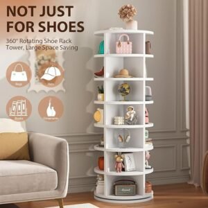 360 Rotating Shoe Rack Tower - Space Saving Carousel Storage Stand