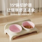 Cat Bowl, Cat Food Bowl, Cat Rice Bowl, Double Bowl, Angled Dog Bowl, Drinking Water Bowl, Pet Feeding Bowl, Protects Cervical Spine, Prevents Overturning