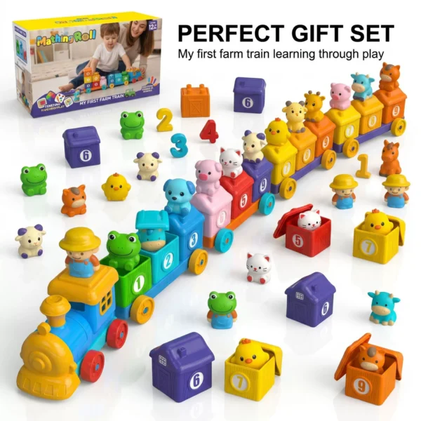 Farm Animal Digital Building Block Train Toy with Finger Puppets