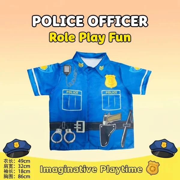 Kids Short-Sleeve Role-Play Costume Shirt - Doctor, Police, Firefighter, Chef, Pilot & More (12 Styles)