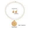 Cross-Border Gold Hollow Garland Round Pendant Necklace Twist Chain Earrings Set