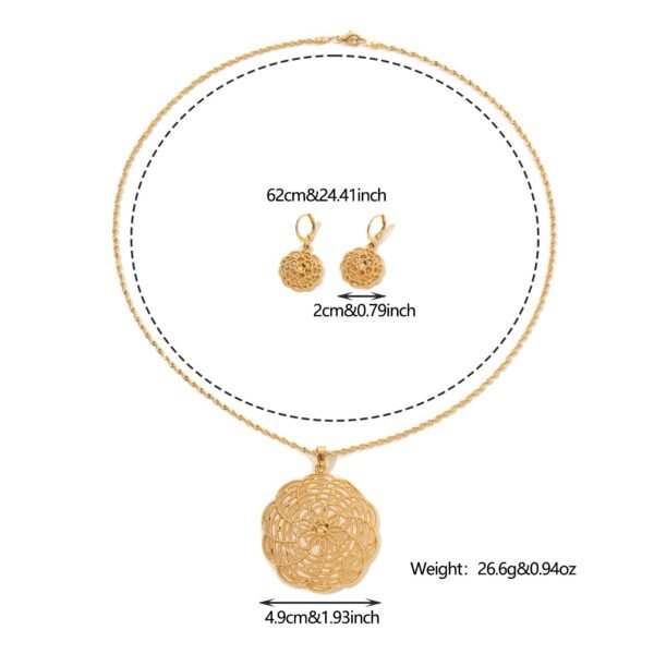 Cross-Border Gold Hollow Garland Round Pendant Necklace Twist Chain Earrings Set