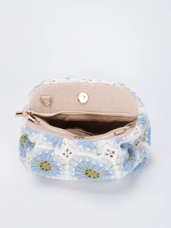 Cross-Border New Embroidered Clutch Bag for Women, High-End Woven Niche Cloud Bag, Fashionable Yarn Flower Handbag